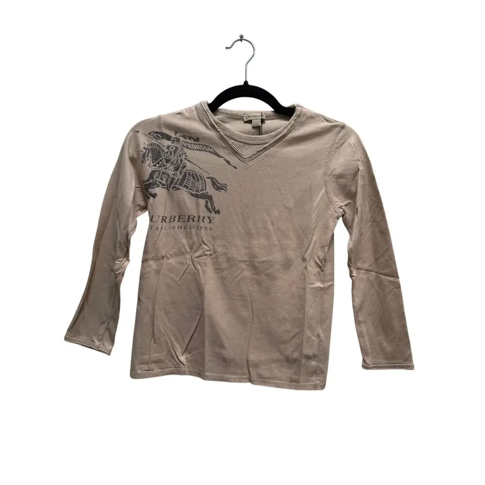Burberry Kids Knight Logo Long Sleeve T-Shirt Boys Size 8Y Tan Luxury Old Money - Picture 1 of 16